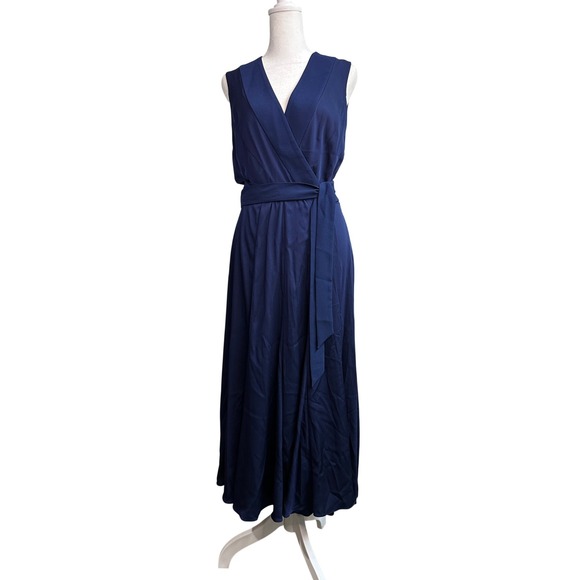 NWT Diane Von Furstenberg Penelope Navy Blue Sleeveless Silk Wrap Midi Dress 6 - Picture 10 of 11
